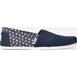 Toms - Espadryle CANVAS STARS WOMENS ALPARGATA. Niebieskie espadryle damskie marki Toms, bez wzorów, z materiału, bez obcasa. W wyprzedaży za 179,90 zł.