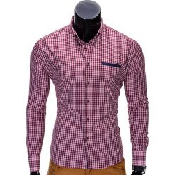 KOSZULA MĘSKA W KRATĘ Z DŁUGIM RĘKAWEM K319 - CZERWONA. Czerwone koszule męskie na spinki Ombre Clothing, m, z bawełny, z kontrastowym kołnierzykiem, z długim rękawem. Za 59,00 zł.