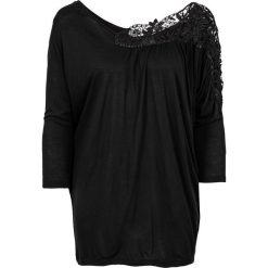 Shirt z koronką bonprix czarny. Czarne koszulki damskie bonprix, w koronkowe wzory, z koronki, eleganckie, bez kołnierzyka, bez rękawów. Za 89,99 zł.