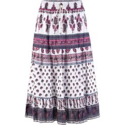 Spódnica midi bonprix biały z nadrukiem. Białe spódniczki damskie bonprix, w paski, z bawełny, midi. Za 99,99 zł.