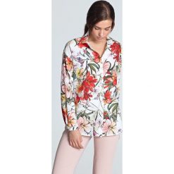 Jasna koszula w kwiaty oversize. Koszule damskie NIFE, na imprezę, xl, w kwiaty, z poliesteru, bez kołnierzyka, bez rękawów. Za 149,00 zł.
