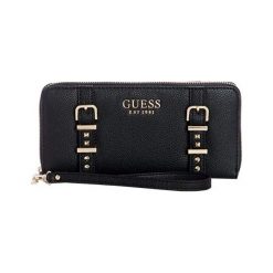 Guess Portfel Damski Eileen Large Zip-Around Wall Et Black. Czarne portfele damskie marki Guess, z aplikacjami. Za 334,00 zł.