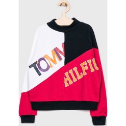 Tommy Hilfiger - Bluza dziecięca 140-176 cm. Niebieskie bluzy dziewczęce TOMMY HILFIGER, z nadrukiem, z elastanu, bez rękawów, bez kaptura. W wyprzedaży za 279,90 zł.