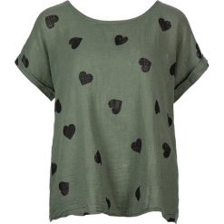 Koszulka w kolorze khaki. Brązowe bluzki damskie Letnie stylizacje, bez wzorów, z bawełny, z okrągłym kołnierzem, bez rękawów. W wyprzedaży za 87,95 zł.