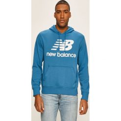 New Balance - Bluza. Niebieskie bluzy męskie New Balance, s, z nadrukiem, z elastanu, z kapturem, bez rękawów, z kapturem. Za 269,90 zł.