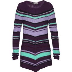 Sweter asymetryczny bonprix czarny bez - kolorowy. Fioletowe swetry klasyczne damskie marki bonprix, w paski, z asymetrycznym kołnierzem. Za 99,99 zł.