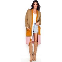 Kardigan maxi z kieszeniami. Brązowe kardigany damskie s, w kolorowe wzory. Za 198,99 zł.