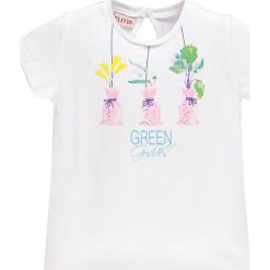 Brums - Top dziecięcy 92-122 cm. Białe bluzki dziewczęce Brums, z nadrukiem, z bawełny, z okrągłym kołnierzem, z krótkim rękawem, krótkie, bez kaptura. W wyprzedaży za 39,90 zł.