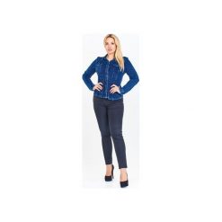 Bluzka o koszulowym kroju z tkaniny imitującej jeans w kropki. Niebieskie bluzki damskie marki Bird, bez wzorów, z jeansu, z koszulowym kołnierzykiem, bez rękawów. Za 91,00 zł.