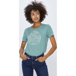 Roxy - Top. Zielone bluzki damskie marki Roxy, s, z nadrukiem, z bawełny, casualowe, z okrągłym kołnierzem, z krótkim rękawem. W wyprzedaży za 69,90 zł.
