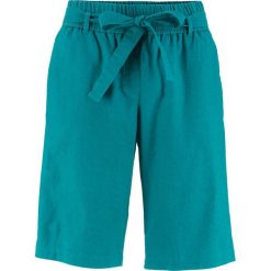 Krótkie spodenki lniane bonprix kobaltowo-turkusowy. Niebieskie bermudy damskie bonprix. Za 59,99 zł.