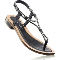 Sandały skórzane bonprix czarny. Czarne sandały damskie bonprix, bez wzorów, eleganckie, bez obcasa, bez zapięcia. Za 109,99 zł.
