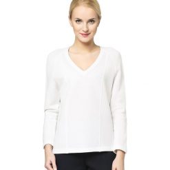 Bluza w kolorze białym. Białe bluzy damskie Deni Cler, bez wzorów, z denimu, z długim rękawem, długie, bez kaptura. W wyprzedaży za 344,95 zł.