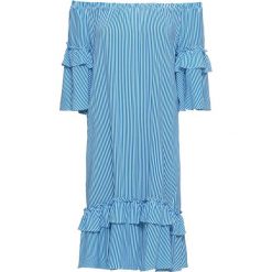 Sukienka shirtowa z dekoltem "carmen" bonprix niebieski morski - biały w paski. Niebieskie sukienki damskie bonprix, na lato, w paski, bez kołnierzyka, bez rękawów. Za 109,99 zł.