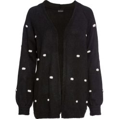 Sweter bez zapięcia oversize bonprix czarno-biały melanż. Czarne swetry damskie bonprix, z aplikacjami, z dzianiny, z długim rękawem, długie, bez kaptura. Za 99,99 zł.