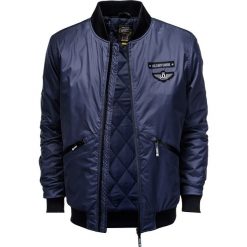KURTKA MĘSKA PRZEJŚCIOWA BOMBERKA C289 - GRANATOWA. Niebieskie kurtki męskie bomber Ombre Clothing, m, z aplikacjami, z poliesteru. Za 79,00 zł.