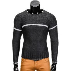 SWETER MĘSKI E97 - GRAFITOWY. Szare swetry klasyczne męskie marki Inny, s, klasyczne, z klasycznym kołnierzykiem. Za 39,99 zł.