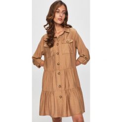 Answear - Sukienka. Brązowe sukienki damskie ANSWEAR, na co dzień, xl, bez wzorów, z bawełny, casualowe, bez kołnierzyka, z długim rękawem, długie, maxi, rozkloszowane. W wyprzedaży za 119,90 zł.
