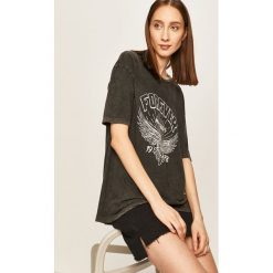Answear - T-shirt. Czarne bluzki damskie ANSWEAR, s, z nadrukiem, z bawełny, casualowe, z okrągłym kołnierzem, z krótkim rękawem. Za 59,90 zł.