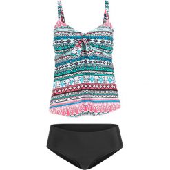 Tankini (2 części) bonprix czarno-zielony. Czarne stroje kąpielowe damskie bonprix, z nadrukiem. Za 79,99 zł.