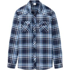 Koszula flanelowa z długim rękawem Regular Fit bonprix ciemnoniebieski w kratę. Niebieskie koszule męskie bonprix, xl, bez wzorów, bez kołnierzyka, z długim rękawem. Za 59,99 zł.