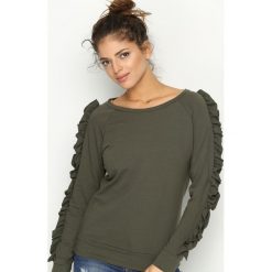 Ciemnozielona Bluza Fancy Sleeves. Szare długie bluzy damskie Born2be, uniwersalny, z długim rękawem. Za 69,99 zł.