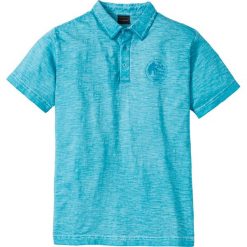 Shirt polo Slim fit bonprix turkusowy. Niebieskie koszulki męskie bonprix, s, z nadrukiem, bez rękawów. Za 69,99 zł.