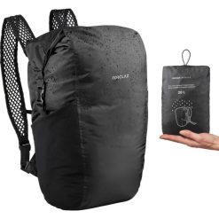 Plecak kompaktowy trekkingowy podróżny 20 L | TRAVEL 100. Czarne plecaki męskie FORCLAZ, bez wzorów, z elastanu. Za 49,99 zł.