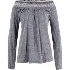 Shirt z elastycznym dekoltem "carmen", długi rękaw bonprix niebieski nocny melanż. Niebieskie koszulki damskie bonprix, bez wzorów, bez kołnierzyka. Za 54,99 zł.