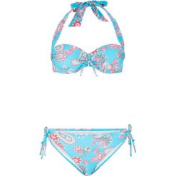 Bikini na fiszbinach (2 części) bonprix turkusowo-czerwony z nadrukiem. Niebieskie stroje kąpielowe damskie bonprix, z nadrukiem. Za 79,99 zł.