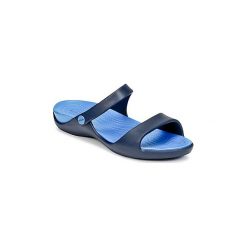 Sandały Crocs CLEO V. Niebieskie klapki damskie Crocs, bez wzorów, bez obcasa, bez zapięcia. Za 129,00 zł.
