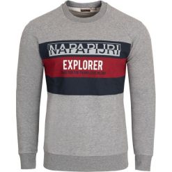 Bluza Napapijri. Szare bluzy męskie xxl, bez wzorów, z jeansu, z włoskim kołnierzykiem, bez rękawów, bez kaptura. Za 219,00 zł.