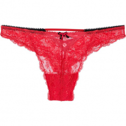 Stringi bonprix czerwony. Czerwone stringi bonprix, w koronkowe wzory, z bawełny. Za 29,99 zł.