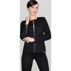 Czarny Elegancki Żakiet z Wytłaczanym Wzorem z Suwakami. Czarne marynarki damskie KATRUS, s, bez wzorów, z poliesteru. Za 142,90 zł.