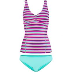 Tankini (2 części) bonprix różowo-miętowo-ciemnoniebieski. Różowe stroje kąpielowe damskie bonprix, bez wzorów. Za 59,99 zł.