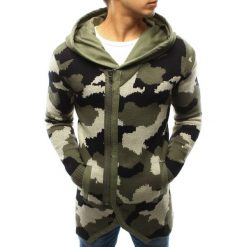 Kardigany męskie: Sweter męski rozpinany z kapturem woodland camo (wx0914)