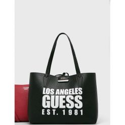 Guess Jeans - Torebka. Czarne torby damskie na zakupy Guess Jeans, z nadrukiem, z bawełny, na ramię, duże, z nadrukiem, bez dodatków. Za 599,90 zł.