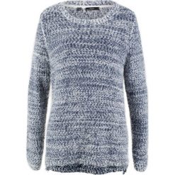Sweter, długi rękaw bonprix ciemnoniebiesko-biel wełny. Niebieskie swetry damskie bonprix, bez wzorów, z wełny, z długim rękawem, długie, bez kaptura. Za 44,99 zł.