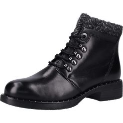 Skórzane botki w kolorze czarnym. Czarne botki damskie Tamaris, Caprice, Marco Tozzi, s.Oliver, ze skóry, bez obcasa, na sznurówki. W wyprzedaży za 219,95 zł.