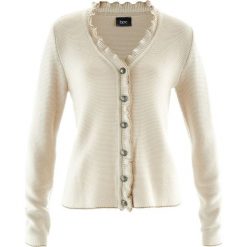 Sweter rozpinany ludowy z falbankami bonprix beżowo-szary. Brązowe kardigany damskie bonprix. Za 44,99 zł.