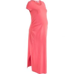 Sukienka ciążowa shirtowa bonprix jasny koralowy. Czerwone długie sukienki marki bonprix, z materiału, moda ciążowa, z długim rękawem, dopasowane. Za 37,99 zł.