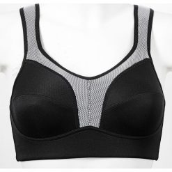 Biustonosz sportowy Level 3 bonprix czarny. Czarne biustonosze sportowe damskie bonprix, w paski, ze skóry. Za 64,99 zł.