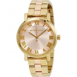 Zegarek kwarcowy "Norie Blush" w kolorze różowozłotym. Żółte, analogowe zegarki damskie Michael Kors, ze stali. W wyprzedaży za 522,95 zł.