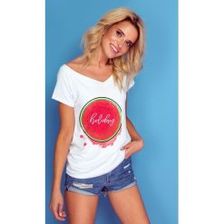 Bluzka t-shirt holiday k141. Białe bluzki z odkrytymi ramionami marki Knitis, m, z dzianiny, z klasycznym kołnierzykiem. W wyprzedaży za 44,00 zł.