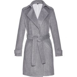 Płaszcz trencz Premium z materiału z domieszką wełny bonprix szary melanż. Szare kurtki damskie marki bonprix, bez wzorów, z wełny, bez kaptura. Za 199,99 zł.