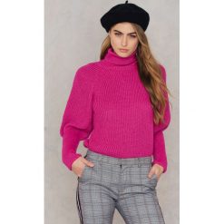 Swetry oversize damskie: Trendyol Sweter z golfem i bufiastym rękawem - Pink