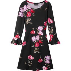 Sukienka w kwiaty bonprix czarny z nadrukiem. Czarne sukienki dziewczęce marki bonprix, w paski, z dżerseju, bez rękawów. Za 74,99 zł.