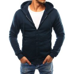 Bluzy męskie: Bluza męska z kapturem rozpinana granatowa (bx2425)