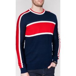 Sweter męski E145 - granatowy. Niebieskie swetry męskie Inny, s, bez wzorów, z bawełny, bez kołnierzyka, bez kaptura. Za 39,00 zł.