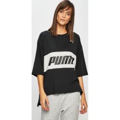 Puma - Top. Czarne bluzki damskie Puma, s, z nadrukiem, z bawełny, z okrągłym kołnierzem. W wyprzedaży za 99,90 zł.